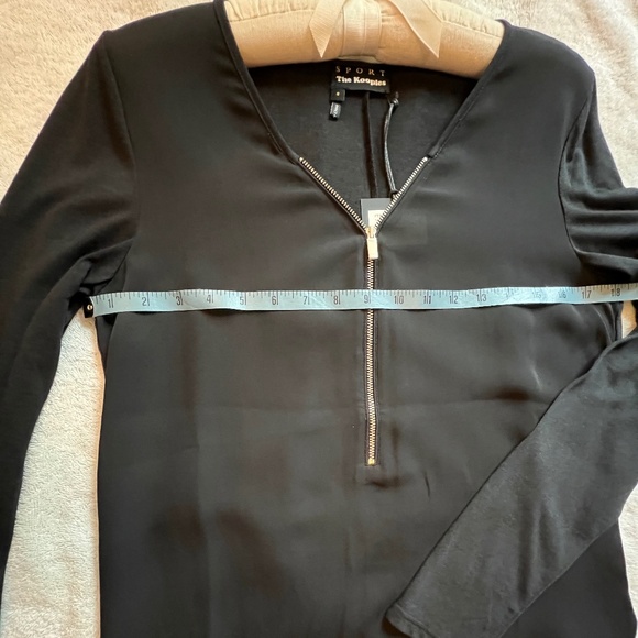 The Kooples Sport Mix Woven Jersey Zip Front Long Sleeve Top, S, NWT - Picture 9 of 10